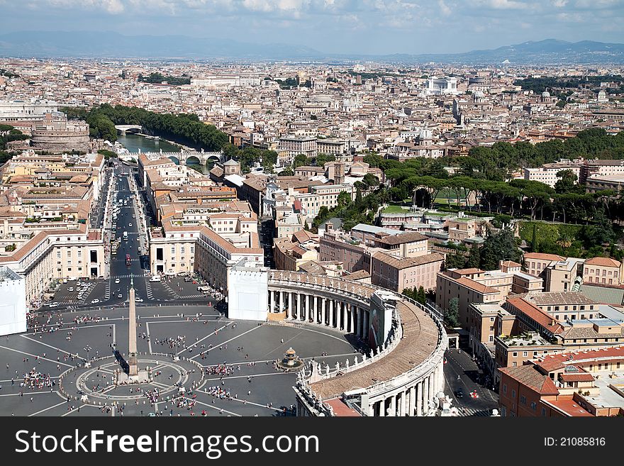 St Peter square and Tiber aerial view