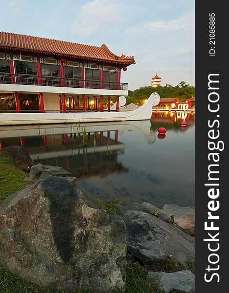 Chinese ancient and traditional architecture built around a pond. Chinese ancient and traditional architecture built around a pond.