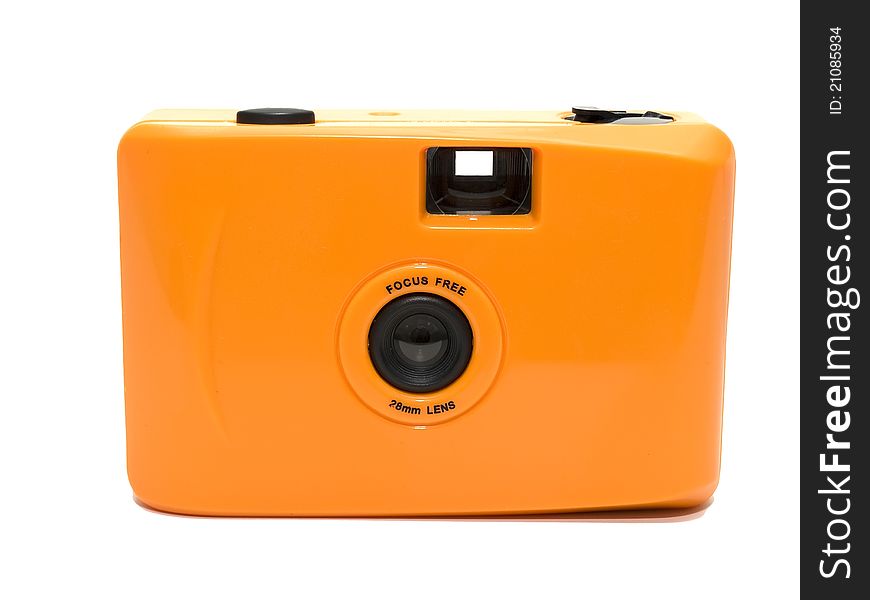 Orange toy camera on Isolated White Background