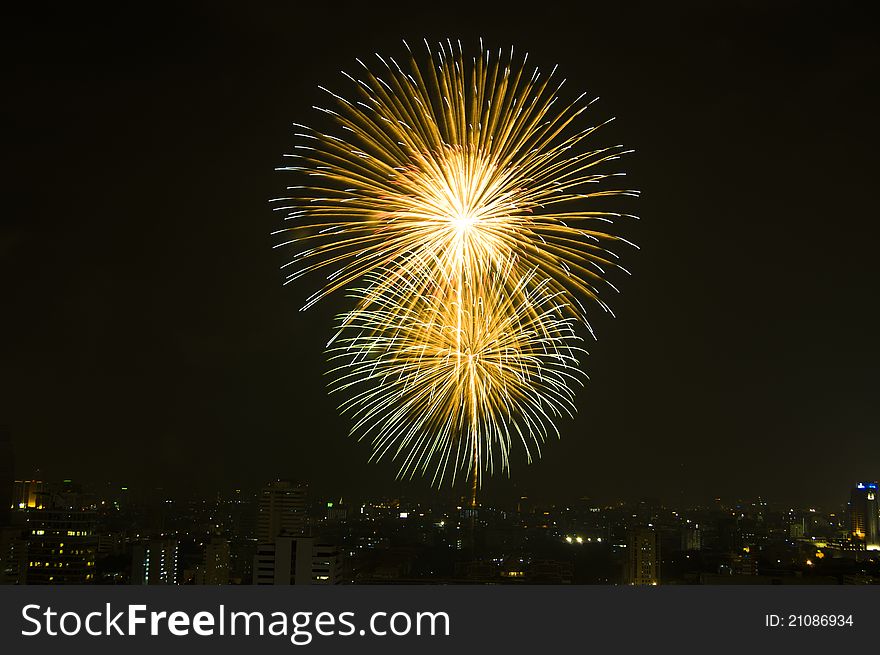 Colorful fireworks in a cerebration in Thailand