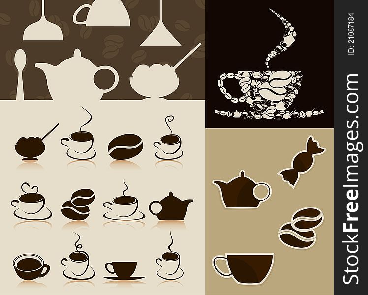 Meeting of subjects on a coffee theme. A vector illustration. Meeting of subjects on a coffee theme. A vector illustration