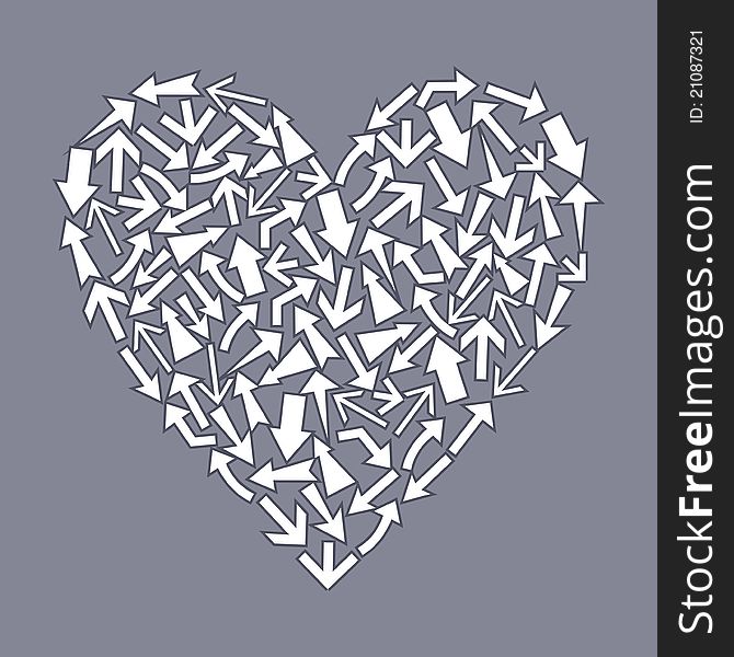 Heart from arrows on a grey background. A vector illustration. Heart from arrows on a grey background. A vector illustration