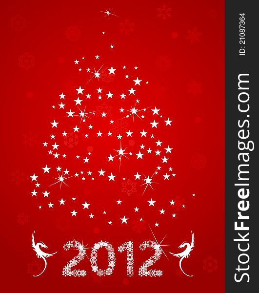 Christmas tree from stars on a red background. A vector illustration. Christmas tree from stars on a red background. A vector illustration