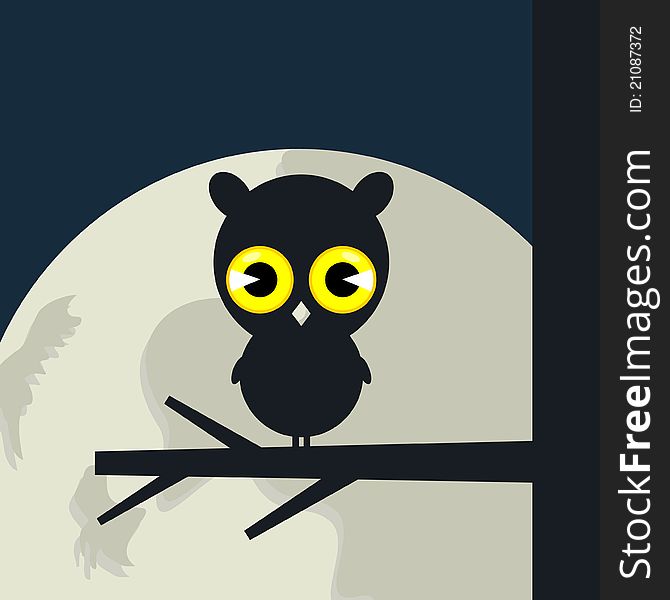The owl sits on a tree branch. A vector illustration. The owl sits on a tree branch. A vector illustration