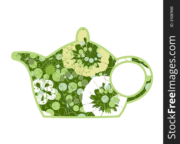 Green teapot from plants and a flower. A vector illustration. Green teapot from plants and a flower. A vector illustration