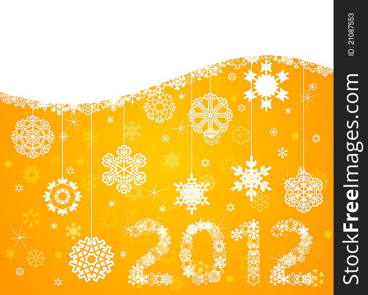White snowflakes on a yellow background. A vector illustration. White snowflakes on a yellow background. A vector illustration