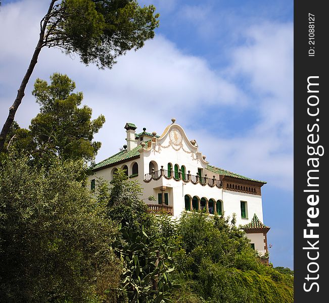 House in Mediterrenean style in Park Guell, Barcelona. House in Mediterrenean style in Park Guell, Barcelona