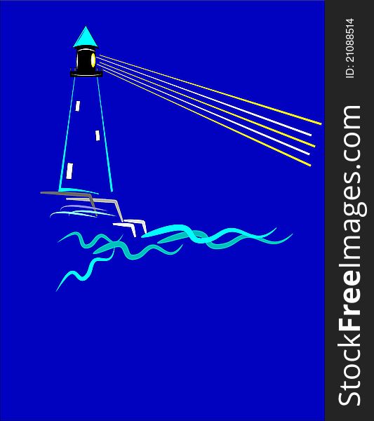 Lighthouse on rocky shore guiding ships to safety abstract