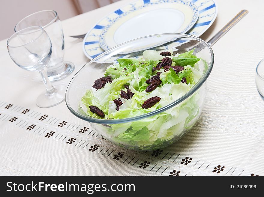 Bowl of fresh lettuce salad