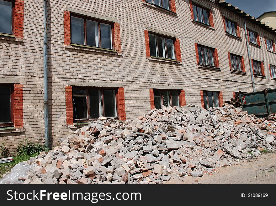 White brick house renovation, brick rubble