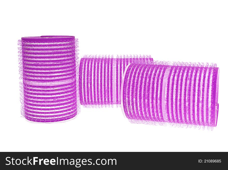 Pink Curlers Isolated On A White