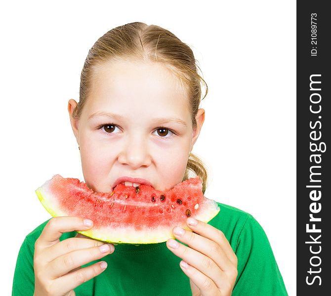 Picture of young girl and a slice of watermelon