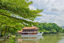 Old Chinese Building With Water Clouds And Trees Stock Photo Old Chinese Building With Water Clouds And Trees Stock Photo