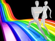 3D Couple Running Rainbow Stock Photography 3D Couple Running Rainbow Stock Photography