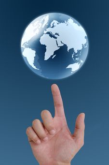 Hand Pointing Earth Globe. Royalty Free Stock Photos Hand Pointing Earth Globe. Royalty Free Stock Photos