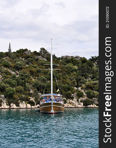Yacht Turkish gullet in mediterranean sea