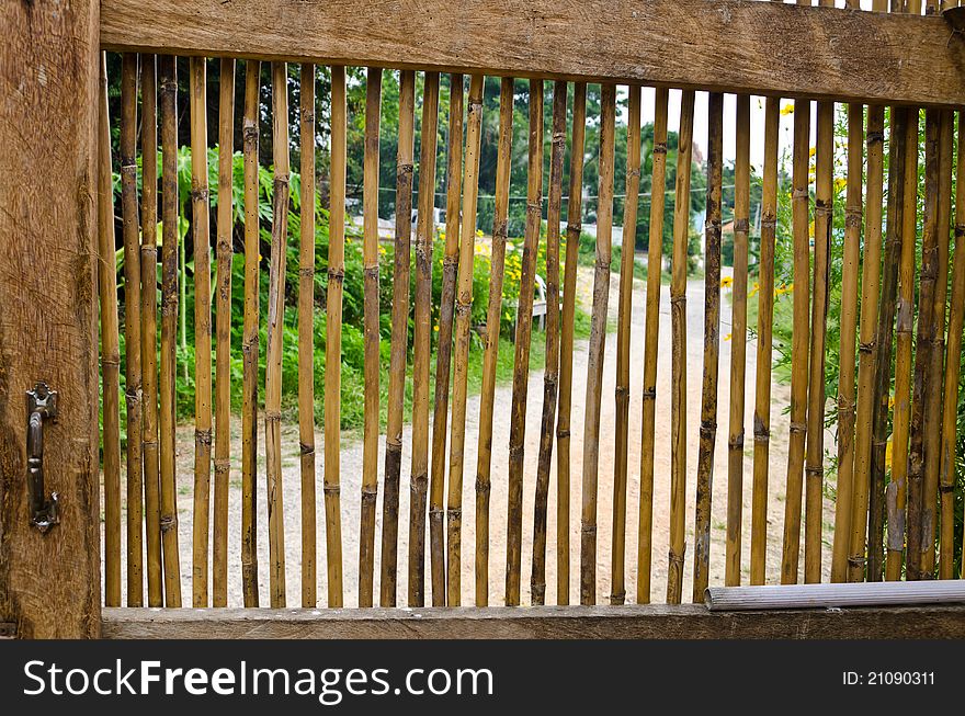 Bamboo door background show texture and pattern in countryside