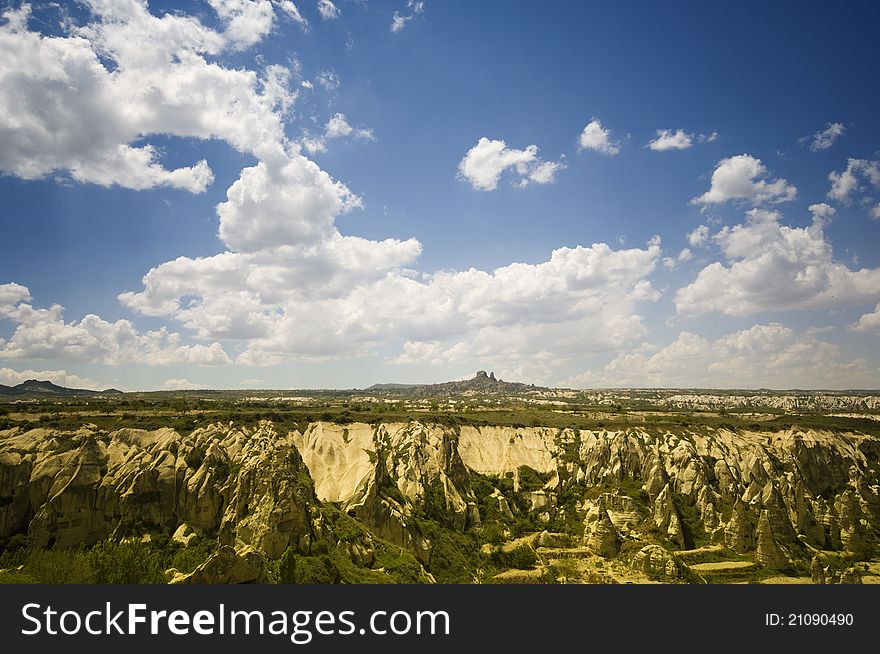 Blue sky and fairy chimneys in Capadocia