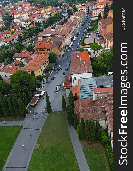 European City With Red Roof Tiles, Bird View