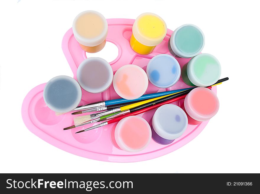 Gouache paint isolated on white