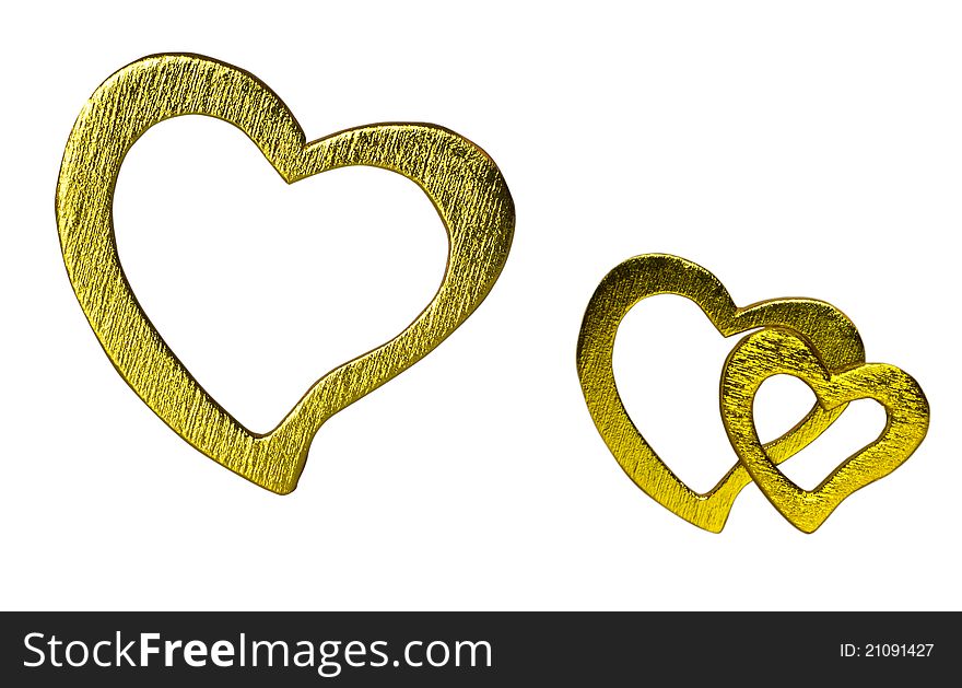 Three gold hearts on a white background. Three gold hearts on a white background.