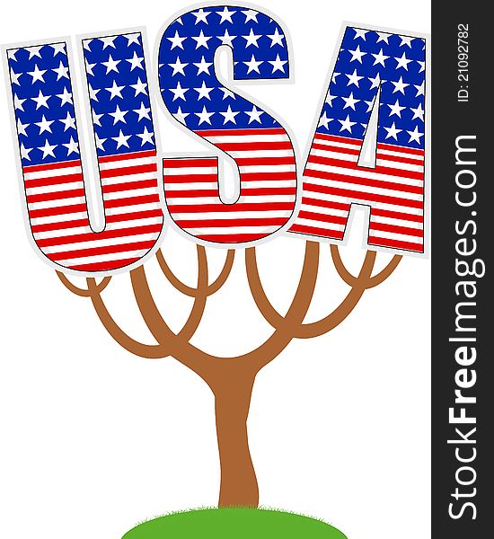 Tree with USA letters design as natiobnal flag