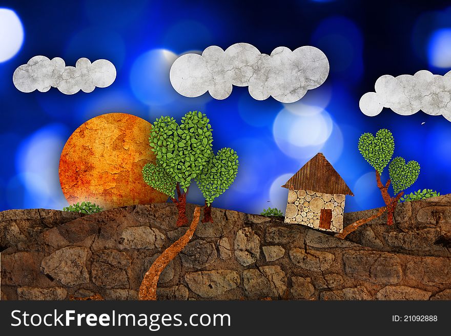 Suburban landscape with house, illustration. Suburban landscape with house, illustration