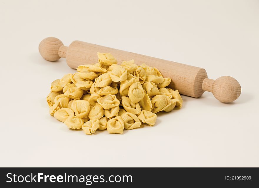 Italian pasta handmade with roll. Raw