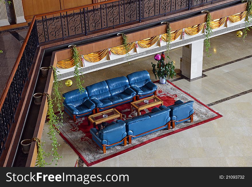 Luxury bench in a hotel lobby