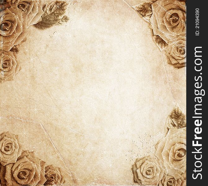 Old grunge paper background with roses. Old grunge paper background with roses