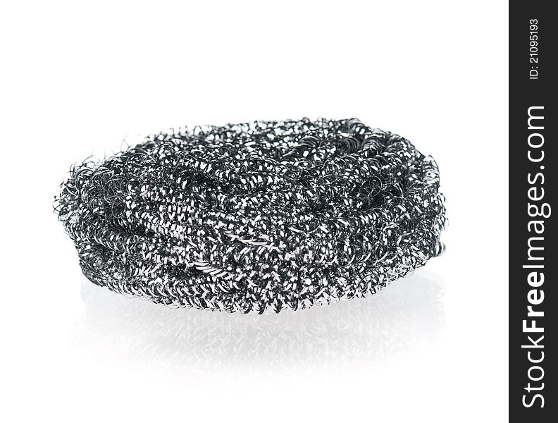 Metal sponge - steel wire scrub on a white background