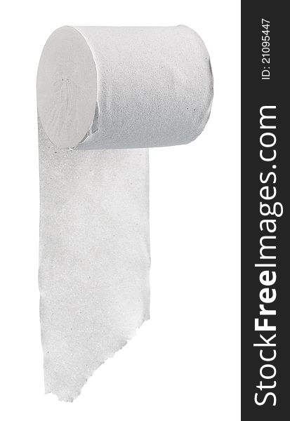 Single roll of toilet paper isolated on white background