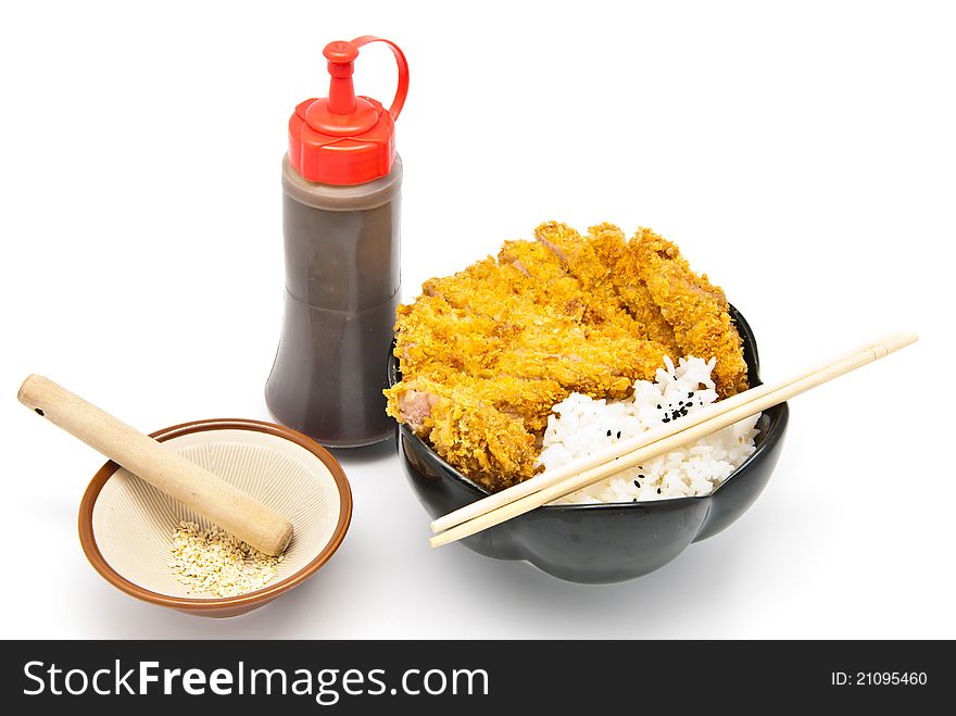 Japanese food style, rice with fried chicken