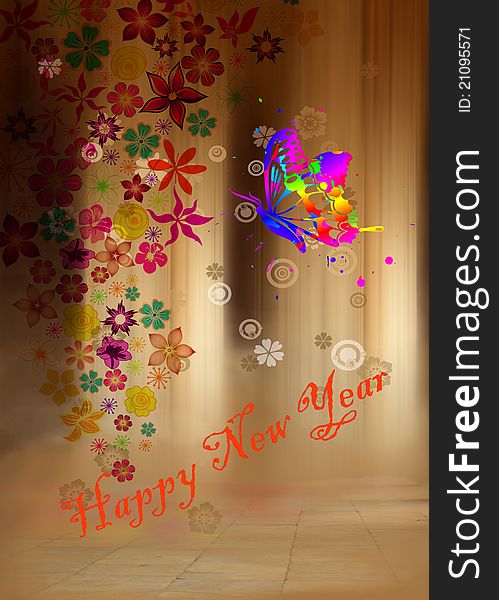 Floral brown elegant and festive background for happy new year greetings. Floral brown elegant and festive background for happy new year greetings