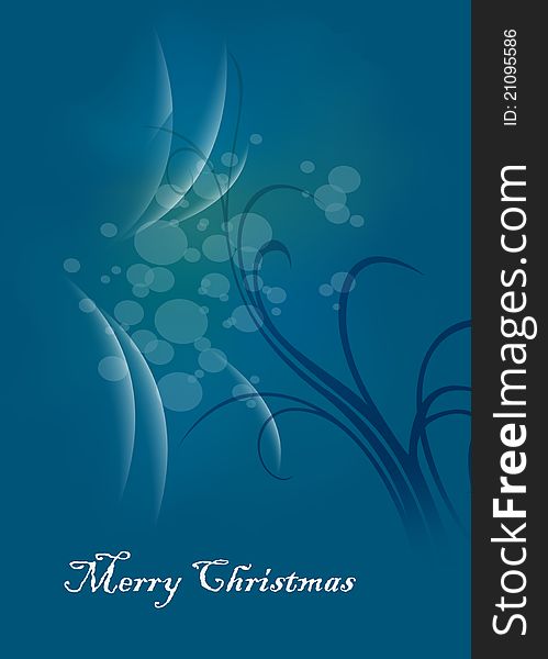 Floral design on dark blue background with illsustration of merry christmas