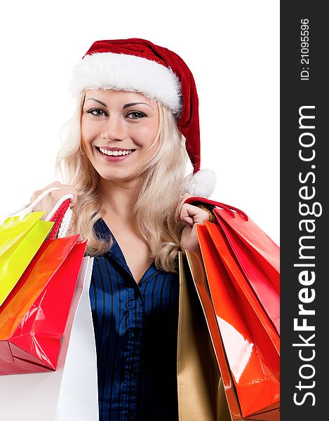 Christmas woman with shopping bags