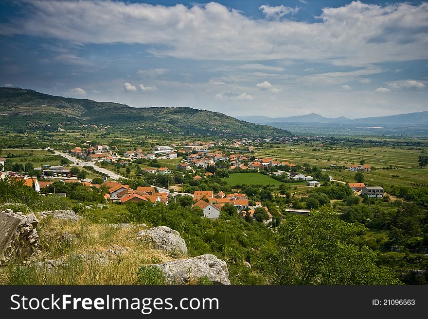 Panoramic view on the town of Drnis and the landscape. Panoramic view on the town of Drnis and the landscape