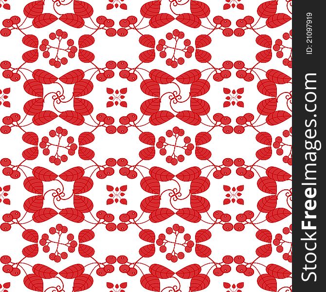 Seamless floral pattern with leaves and fruits
