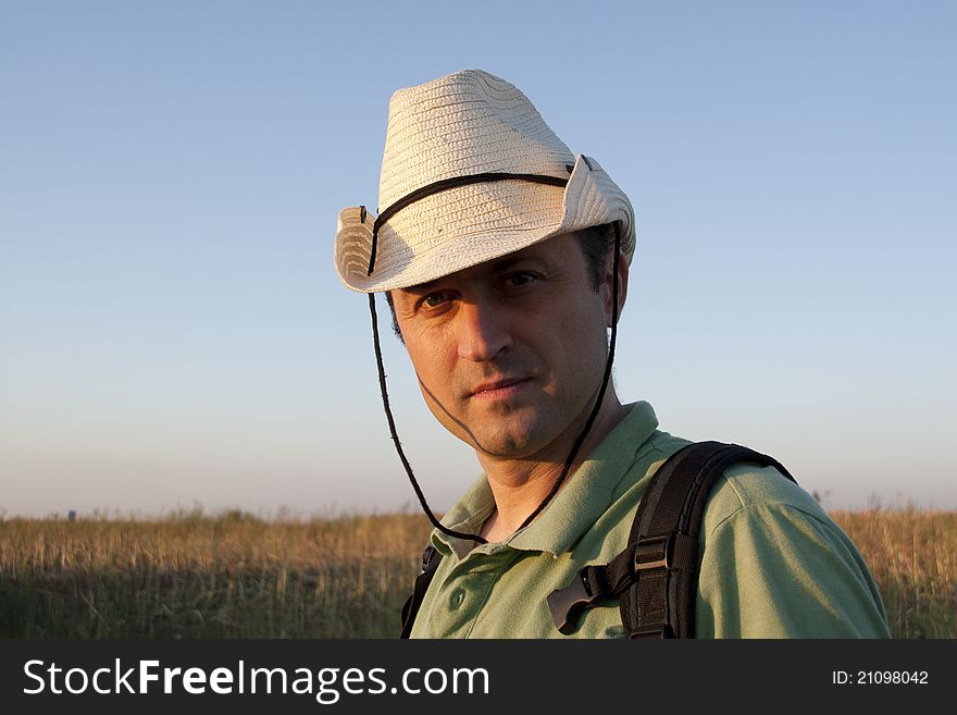 Close up portrait of a man in field