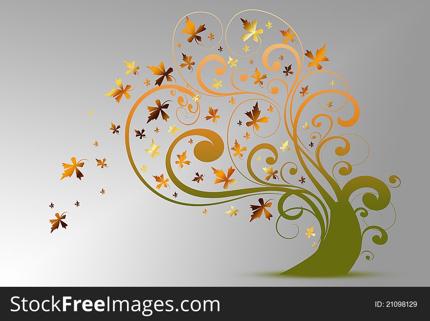 Colorful autumn tree isolated on gray background