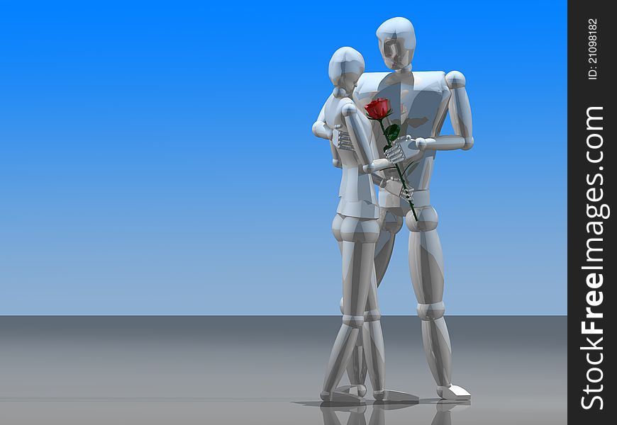 3D Love Couple With Rose