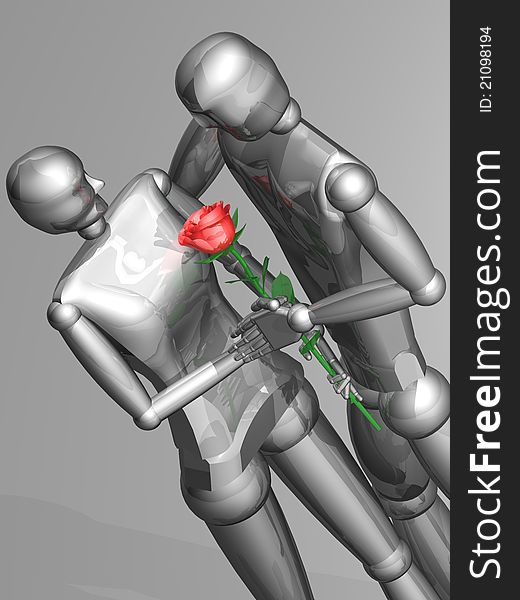 3D Love Couple With Rose