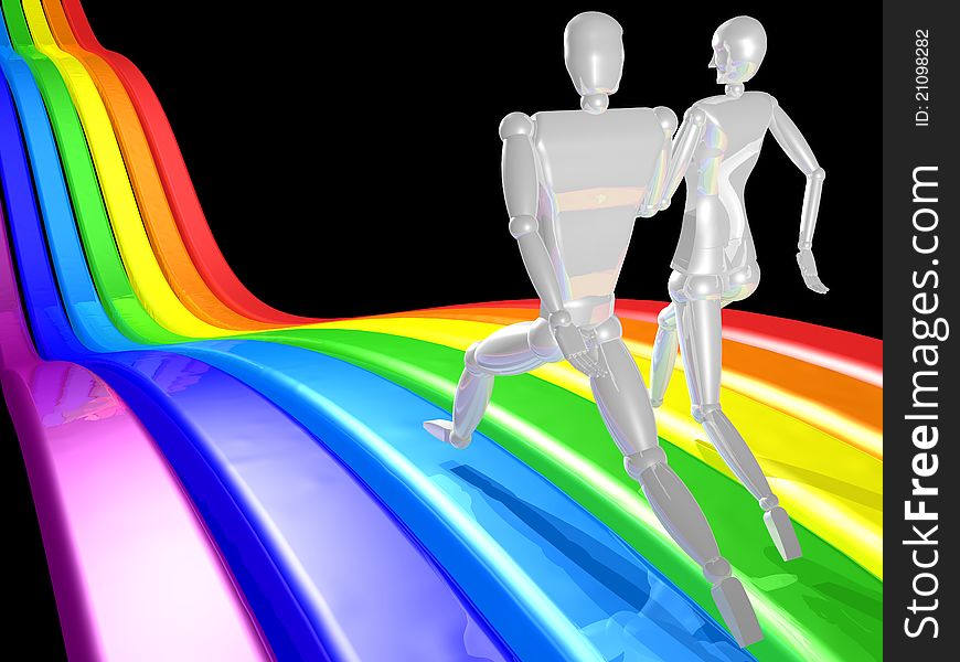 3D Couple Running Rainbow