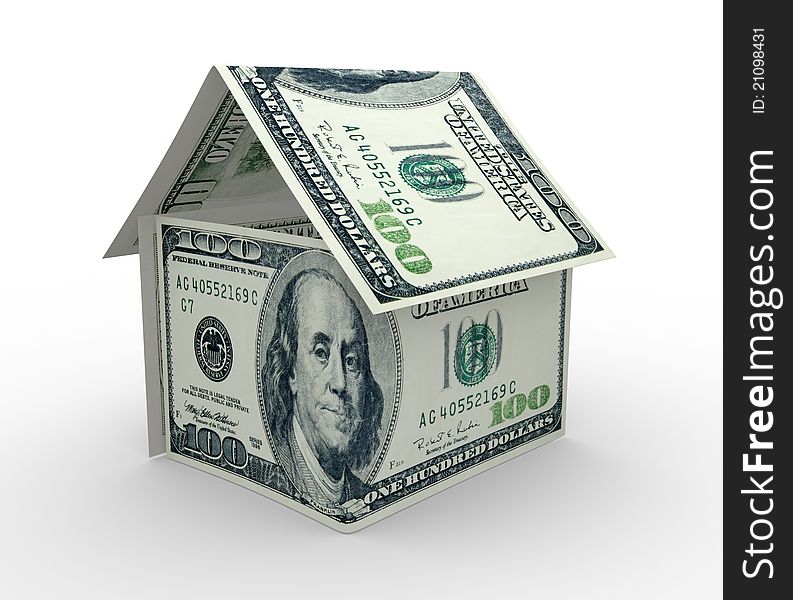 Conceptually house of U.S dollars. This is a 3d render illustration