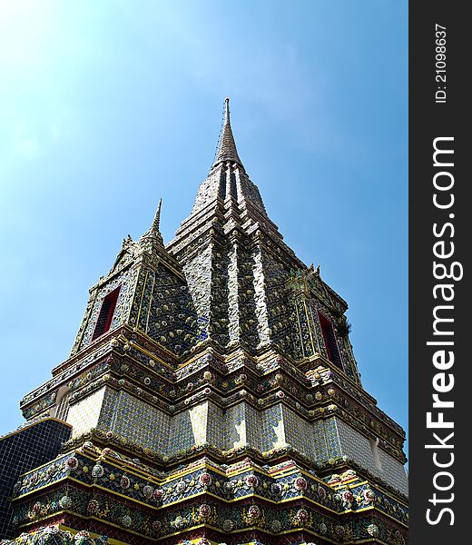 Angle of stupa at Wat Phra Chetuphon Vimolmangklararm , Wat Pho, the oldest historical sites in Bangkok , Thailand and that Thailand's tourism. Angle of stupa at Wat Phra Chetuphon Vimolmangklararm , Wat Pho, the oldest historical sites in Bangkok , Thailand and that Thailand's tourism