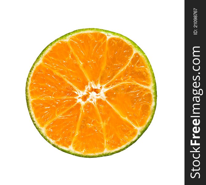 Slice of orange isolated on white background