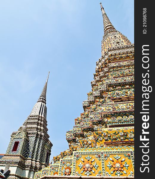 Ancient pagoda at Wat Phra Chetuphon Vimolmangklararm , Wat Pho, the oldest historical sites in Bangkok , Thailand and that Thailand's tourism. Ancient pagoda at Wat Phra Chetuphon Vimolmangklararm , Wat Pho, the oldest historical sites in Bangkok , Thailand and that Thailand's tourism