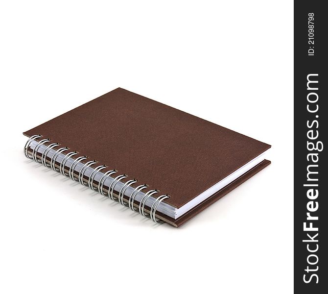 Brown notebook on white, office supply