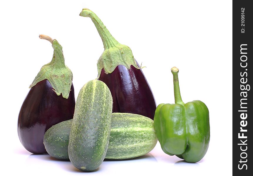 Color photo of a green pepper and cucumber. Color photo of a green pepper and cucumber