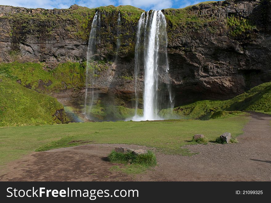Seljalandsfoss waterfall in southern Iceland. Seljalandsfoss waterfall in southern Iceland